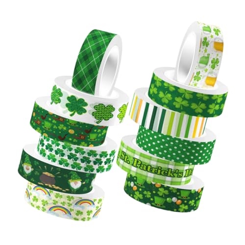 ULDIGI 12 Rollen Glücksklee Washi Tape Selbstklebend Dekorativ für Scrapbooking Geschenkverpackung DIY Tagebuch Planner Zubehör von ULDIGI