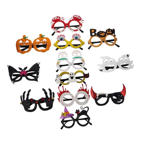 ULDIGI 12 Stück Teiliges Halloween Partybrillen Verstellbare Grösse Lustige Glitzerbrillen in Kürbis- Schädel- Geist Augapfel-form Kunststoff für Erwachsene Halloween Foto Requisiten von ULDIGI