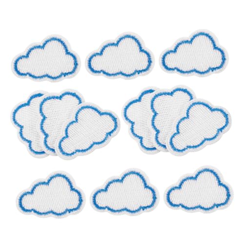 ULDIGI 12 Stück Teiliges Kleine Wolken Bügelflicken aus Besticktem Stoff Langlebige Wolkenform Applikationen zum Aufbügeln Vielseitige DIY Dekoration für Kleidung Jeans Jacken Rucksäcke von ULDIGI