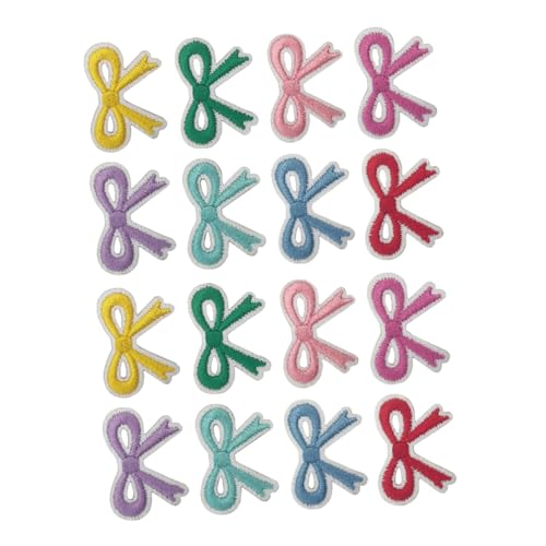 ULDIGI 16 Stück Teiliges Bügelflicken Schleifen Aufnäher Bestickte Stoffflicken für Kleidung Rucksäcke Hüte Schuhe DIY Zubehör Farbenfrohe Schleifenapplikationen Robustes Polyester von ULDIGI