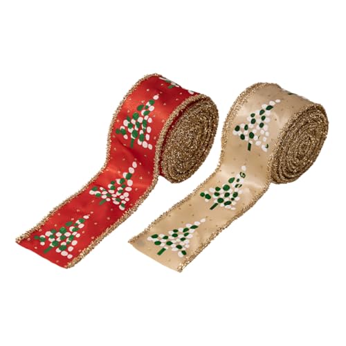 ULDIGI 2 Rollen Weihnachtsband mit Drahtkante Formbares Robustes Weihnachts-dekoband für Diy-basteln Kränze Schleifen Geschenkverpackung Rot Khaki Vielseitig für Festliche Dekorationen von ULDIGI