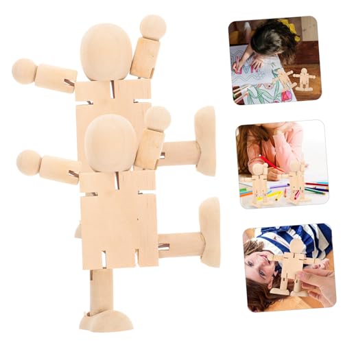 ULDIGI 2 Stück DIY Holzfiguren zum Bemalen Bewegliche Gelenkpuppen aus Holz Kreative Bastelornamente für Schreibtischdekoration Vielseitig Bemalbar mit Farben und Markern von ULDIGI