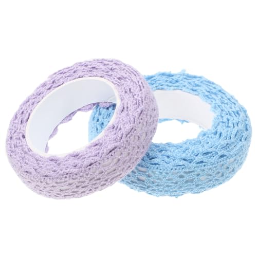 ULDIGI 2 Stück Doppelseitiges Spitzenband Set Baumwoll spitzenband Selbstklebend Vintage Spitzen dekoband für DIY Basteln Geschenkverpackung und Heimdekor in Blau und Helllila von ULDIGI