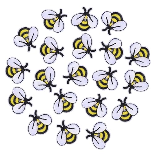 ULDIGI 20 Stück Bestickte Bienen Aufnäher zum Aufbügeln und Nähen Farbenfrohe Stoffapplikationen für Kleidung Taschen Hüte DIY Kleidung Reparieren und Dekorieren von ULDIGI