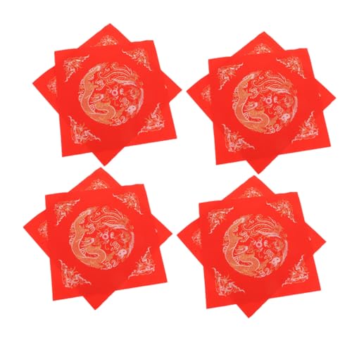 ULDIGI 20 Stück Teiliges Handgefertigtes Rotes Xuan-papier mit Fu-zeichen Batikgefärbtes Kalligraphie-papier für Chinesische Frühlingsfest-dekoration und Kreative Kalligraphie von ULDIGI