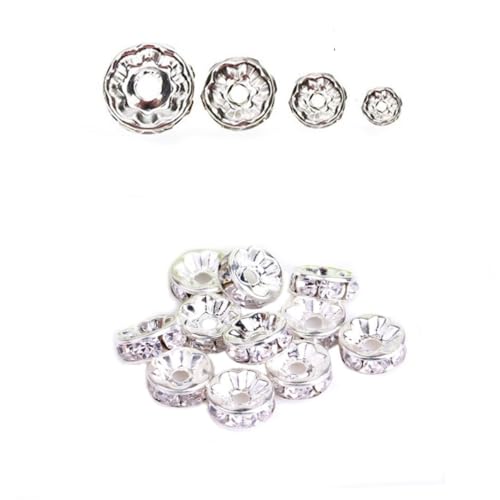 ULDIGI 200 Stück Metall Abstandshalter Perlen mit Strass Rad Kreis Spacer in Silberfarbene Schmuckzubehör für Halsketten und Armbänder DIY Schmuckherstellung von ULDIGI