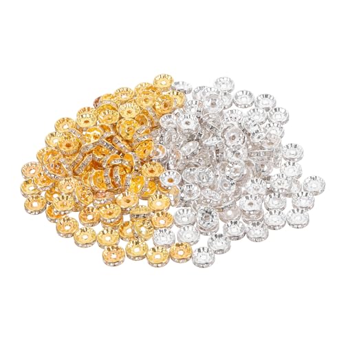 ULDIGI 200 Stück Rondelle Spacer Beads mit Löchern Runde Strass Schmuckperlen in Silber und Gold Vielseitige Schmuckherstellung Einfache DIY Armbänder Halsketten Bastelperlen Zubehör ULDIGI 200 Stück Rondelle Spacer Beads mit Löchern Runde Strass Schmuckperlen in Silber und Gold Vielseitige Schmuckherstellung Einfache DIY Armbänder Halsketten Bastelperlen Zubehör von ULDIGI