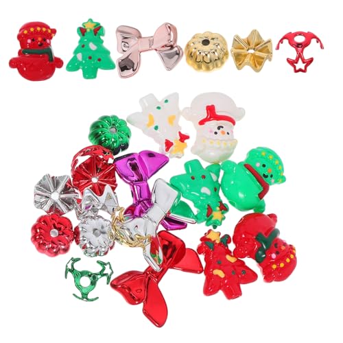 ULDIGI 24 Stück Teiliges Handbemalte Weihnachtsperlen mit Großen Löchern und Schleifenform für DIY Handyketten Armbänder Halsketten Bunte Spacer Perlen für Festliche Bastelprojekte von ULDIGI