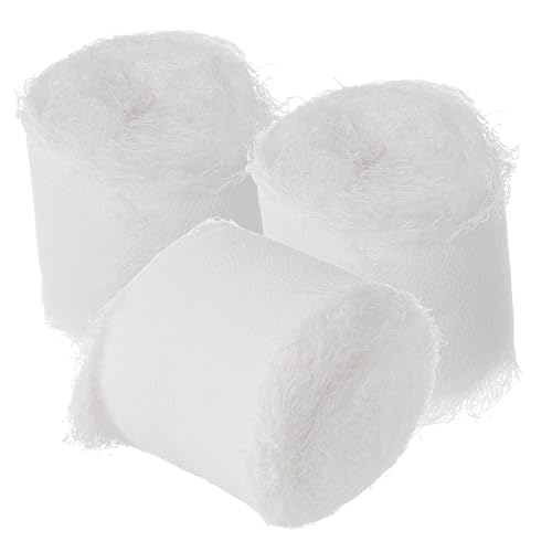 ULDIGI 3 Rollen Fransen Chiffon Geschenkband Seidiges Leichtes Dekoband mit Rohem Rand Vielseitig Zuschneidbar für Hochzeit Sträuße DIY Bastelprojekte von ULDIGI
