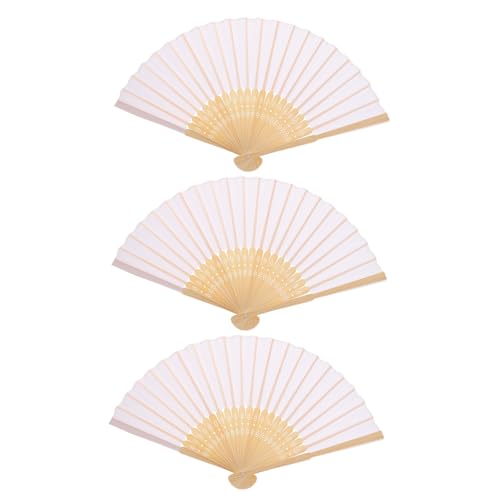 ULDIGI 3 Stück Faltbare Handfächer Weiß Tragbar Handlich Blanko DIY Fächer für Bühne Hochzeit Party Dekoration Cosplay Vielseitig Einsetzbar Glatte Oberfläche Sicher für Hände von ULDIGI