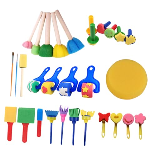 ULDIGI 30 Stück Teiliges Zeichentools Set Schwammstempel DIY Kreativ Malkasten für Frühe Malspaß und Mustererstellung Geeignet für Kleinkinder und Kindergarten von ULDIGI