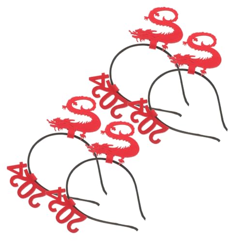 ULDIGI 4 Stück Teiliges Chinesisches Drachen-haarband Jahr Des Drachen Party Haarreif Stirnband Rotes Glitzer-accessoire für Lunar-neujahrsfeier und Foto-requisiten von ULDIGI