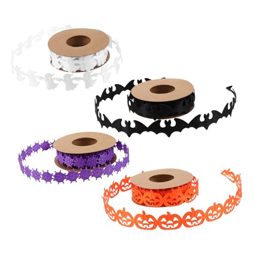 ULDIGI 4 Stück Teiliges Halloween Deko Band Set mit Gespenst Fledermaus Kürbis Spinnennetz Vielseitiges DIY Bastelband für Geschenkverpackung Kranzgestaltung und Partydekoration ULDIGI 4 Stück Teiliges Halloween Deko Band Set mit Gespenst Fledermaus Kürbis Spinnennetz Vielseitiges DIY Bastelband für Geschenkverpackung Kranzgestaltung und Partydekoration von ULDIGI