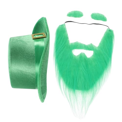 ULDIGI 4-teiliges St. Patrick's Day Grüner Koboldhut Mit Gesichtshaar-set, Irischer Grüner Schnurrbart, Bart Und Augenbrauen-cosplay-set Für Irisches Festival-kostüm von ULDIGI