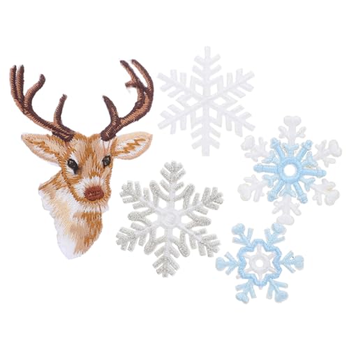 ULDIGI 6 Stück Bestickte Goldene Schneeflocken Aufnäher Langlebig Robust Vielseitig für Kleidung Hüte Vorhänge DIY Patch Applikationen Festlich Winterlich Reh Motiv von ULDIGI
