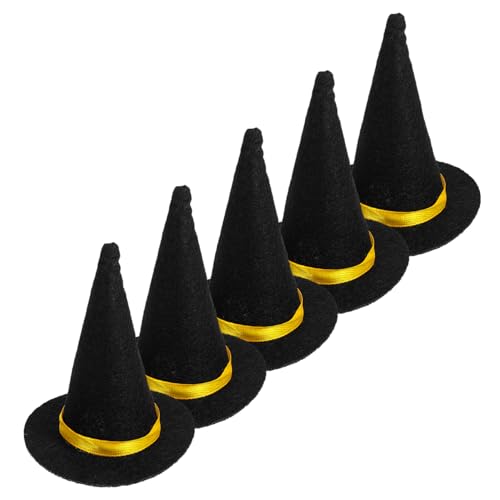 ULDIGI 6 Stück Mini Filz Hexenhüte Handgemacht Wiederverwendbar Halloween Weinflaschen Deko DIY Basteln Haaraccessoires Schwarz von ULDIGI
