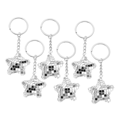 ULDIGI 6 Stück Spiegelglas Stern Schlüsselanhänger Kleine Reflektierende Disco Kugel Leichte Taschen Autoanhänger Vielseitige Party Geburtstagsdeko Sichtbar bei Dunkelheit von ULDIGI