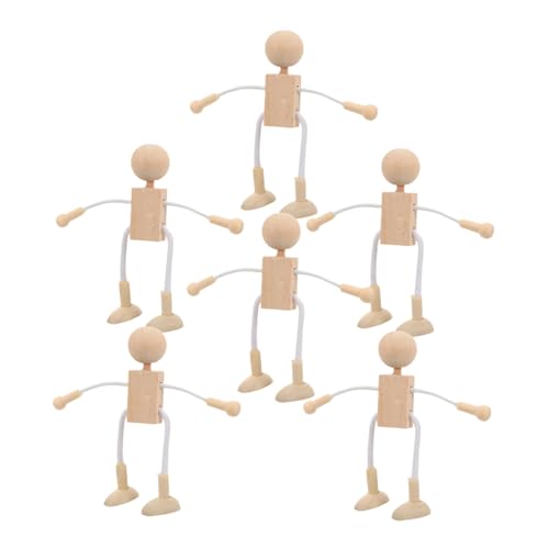 ULDIGI 6 Stück Teiliges DIY Holzfiguren zum Bemalen Kreative Unvollendete Holzpuppen mit Glatter Oberfläche Kindgerechte Holzspielzeuge für Basteln und Individuelle Dekoration Fördert von ULDIGI