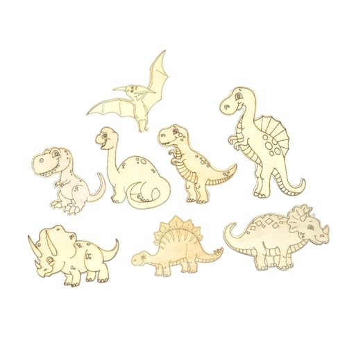ULDIGI 8 Stück Teiliges Dinosaurier Holz Bastelset zum Bemalen Unbemalte DIY Holzfiguren für Stabile Holz Dinosaurier zum Kreativen Gestalten und Dekorieren für Geburtstage und von ULDIGI