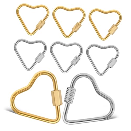 ULDIGI 8 Stück Teiliges Herz-karabiner aus Edelstahl Kleiner Schraubverschluss mit Schloss Vielseitiger Schlüsselanhänger und Schmuckverschluss Leichter Love-Shaped Karabiner für von ULDIGI