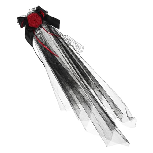 ULDIGI Gothic Schleier Stirnband mit Schwarzem Netzstoff und Rosenblüte Leichtes Halloween Brautschleier Haarreif für Karneval Ghost Festival Kostüm Zubehör von ULDIGI