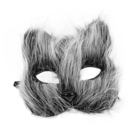 ULDIGI Halbgesichts Fuchs Maske mit Langem Weißen Fell Weiche und Bequeme Halloween Maske für Erwachsene Cosplay Kostüm Requisite für Maskenball und Party Vielseitig Kombinierbar von ULDIGI