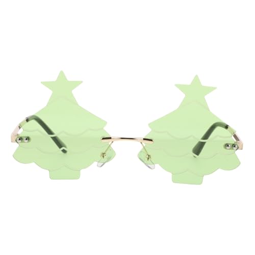 ULDIGI Rimless Weihnachtsbrille Metall Sonnenbrille Grün Gläser Lustige Partybrille für Weihnachtsfeier Foto Requisiten Festliche Deko Spaßbrille für Damen und Herren von ULDIGI