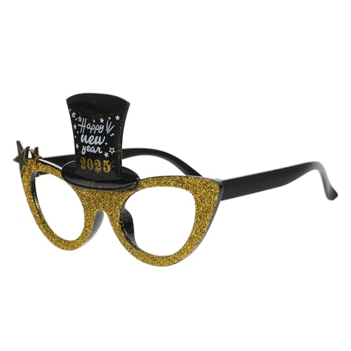 ULDIGI Silvester Partybrille Katzenaugenrahmen Gold Glitzernde Fotorequisite Leicht Tragbar Für Neujahrsfeier Festliche Stimmung von ULDIGI