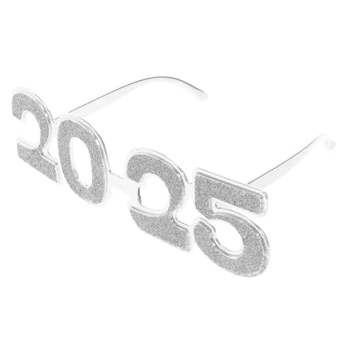 ULDIGI Silvester Partybrillen aus Silbernem Pc-material Leichte Wiederverwendbare Foto-requisiten für Neujahrsfeiern und Firmenpartys Modische Robuste Dekorationsbrille von ULDIGI