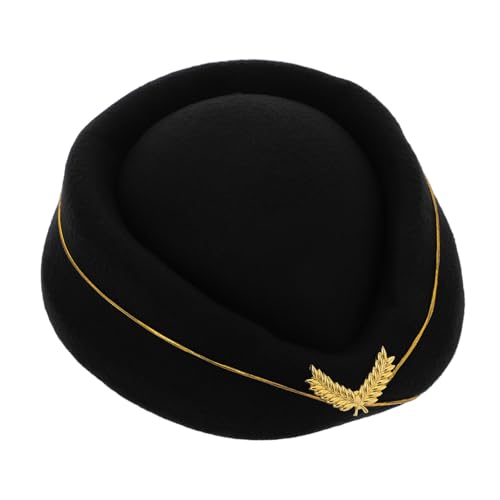 ULDIGI Stewardess Hut Damen Cosplay Mütze Schwarz Elegant Filz Beret Airline Kostüm Party Zubehör Bühnenauftritt von ULDIGI