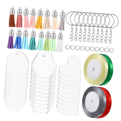ULDIGI Transparente Acryl Schlüsselanhänger zum Selbstgestalten mit Quasten DIY Anhänger mit Biegeringen und Ketten Klare Acryl Rohlinge für Bastelprojekte und Zufällige Zufällige Farbe von ULDIGI