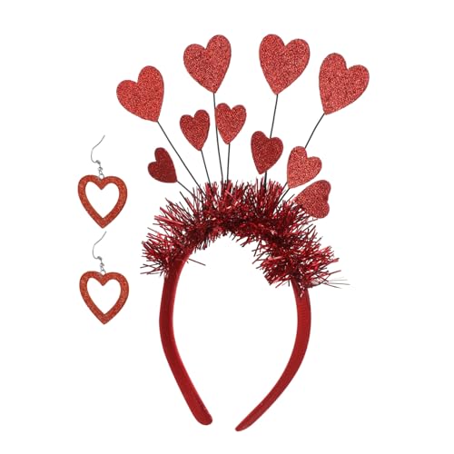 ULDIGI Valentinstag Herz Haarreif und Ohrringe mit Glitzer Romantisches Amor Kostüm Zubehör für Damen Auffällige Valentinstag Accessoires für Party und Festtagsdeko von ULDIGI
