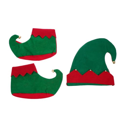 ULDIGI Weihnachtliches Kinderkostüm-set Elf-accessoires mit Hut und Schuhen Bequemes Tragen Festliches Cosplay für Weihnachtsfeiern und Maskeraden für Jungen und Mädchen von ULDIGI