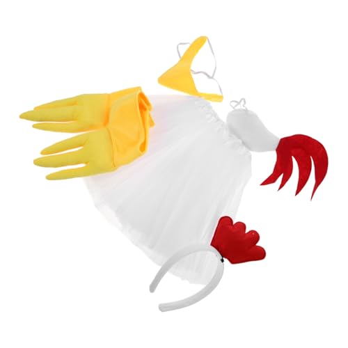ULDIGI Weißes Feder-huhn Kostüm Set mit Stirnband Tutu Rock und Krallenhandschuhen Atmungsaktive Cosplay Accessoires für Fasching Halloween und Party von ULDIGI