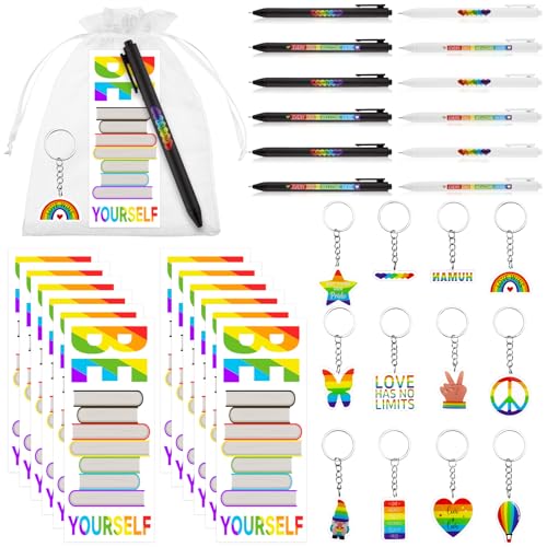 ULELE Pride Kugelschreiber-Set LGBTQ Rainbow Pride, Geschenkpaket mit Schlüsselanhänger, Organza-Beuteln und Karten, einziehbare Stifte für Pride-Partys, Bürobedarf und Pride-Monatsfeiern ULELE Pride Kugelschreiber-Set LGBTQ Rainbow Pride, Geschenkpaket mit Schlüsselanhänger, Organza-Beuteln und Karten, einziehbare Stifte für Pride-Partys, Bürobedarf und Pride-Monatsfeiern von ULELE