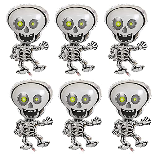 ULEMONDEE 6 x Halloween-Folienballons, wiederverwendbar, Mylar-Ballons, Geister-Schädel-Ballon für Halloween-Party, Bar, Dekoration (Skelett) von ULEMONDEE