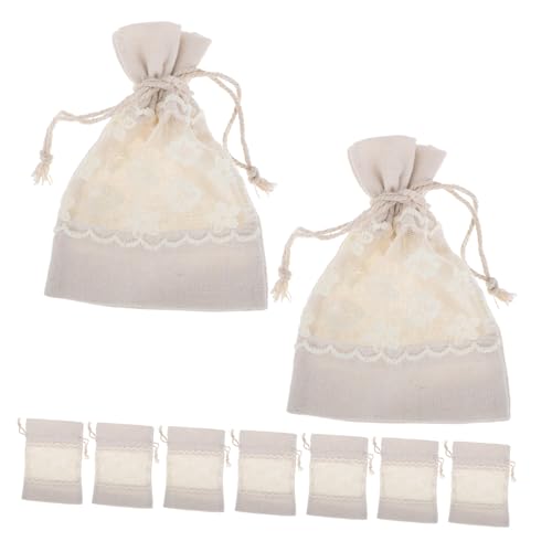 ULTECHNOVO 10 Stück Kleine Canvas Beutel mit Kordelzug und Spitzenrand Transparente Geschenkbeutel für Party Favors Bonbons Schmuck Vielseitige Aufbewahrungstaschen Strapazierfähig und von ULTECHNOVO