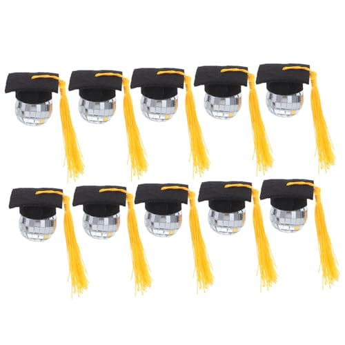 ULTECHNOVO 10 Stück Teiliges Disco Ball Cupcake Toppers mit Abschlussmütze Kleine Party Deko für Graduierungsfeiern Wiederverwendbare Dekoration für Schulabschluss und Doktorabschluss von ULTECHNOVO