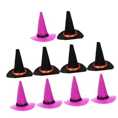 ULTECHNOVO 10 Stück Teiliges Mini Hexenhut aus Filz Schwarze und Violette Kleine Hexenhüte für Halloween Dekoration Puppenhaus DIY Basteln und Partyaccessoires von ULTECHNOVO
