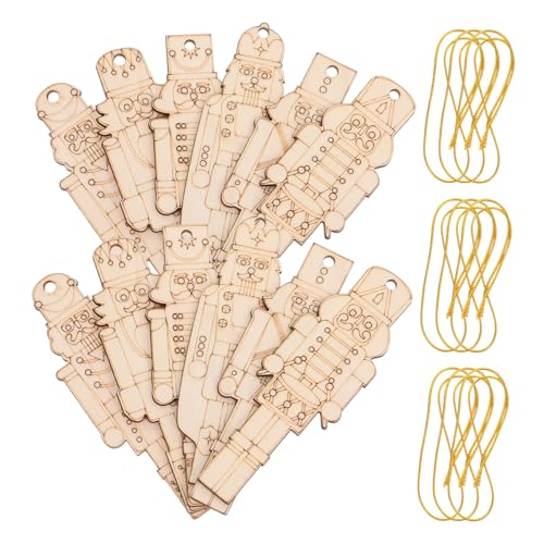 ULTECHNOVO 12 Stück Holzschnitt Weihnachtsnussknacker Anhänger Unvollendete Holzscheiben für Diy Bastelarbeiten Weihnachtsbaum Dekorationen mit Goldenen Fäden von ULTECHNOVO
