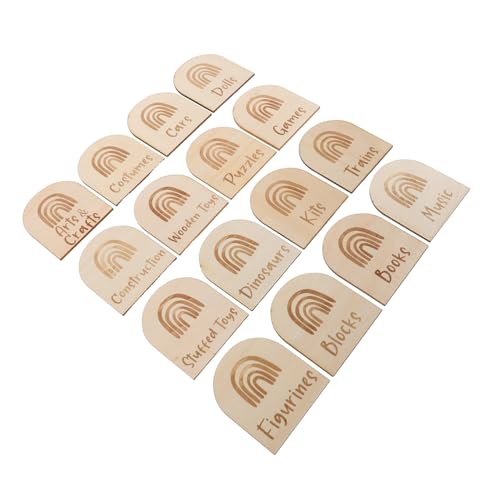 ULTECHNOVO 16 Stück Spielzeugkasten -Tags Box Etiketten Aufbewahrung Etiketten Spielzimmer- -Organizer Aufbewahrungsetiketten für Holz Beige von ULTECHNOVO