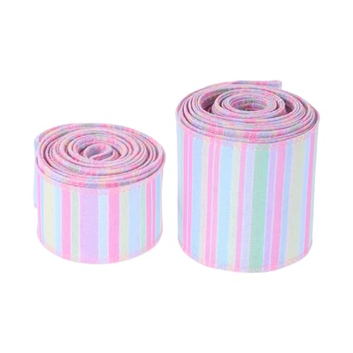 ULTECHNOVO 2 Rollen Geschenkband mit Drahtkante Breit Pastellfarbene Streifen Strapazierfähiges Polyesterband für Diy Basteln Schleifen Verpackung Valentinstag Handarbeit von ULTECHNOVO