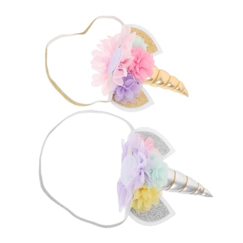 ULTECHNOVO 2 Stück Elastisches Haarband mit Blüten Spiralhörnern und Glitzer Katzenohren Stirnband für Geburtstag Festivals Cosplay und Party in Gold und Silber von ULTECHNOVO