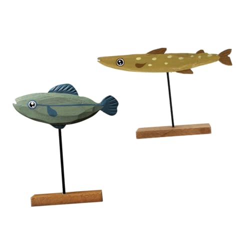 ULTECHNOVO 2 Stück Holz Fisch Dekoration Handgefertigte Tischornamente für Wohnzimmer Kinderzimmer Deko Künstlerisch Gestaltete Fische aus Hochwertigem Holz für und Wohnaccessoires von ULTECHNOVO