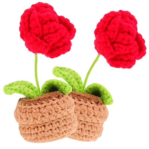 ULTECHNOVO 2 Stück Teiliges Mini Häkelrosen im Topf Handgefertigte Künstliche Häkelblumen Langlebige Tischdekoration für Büro und Zuhause Anfängerfreundliches DIY Blumenornament von ULTECHNOVO