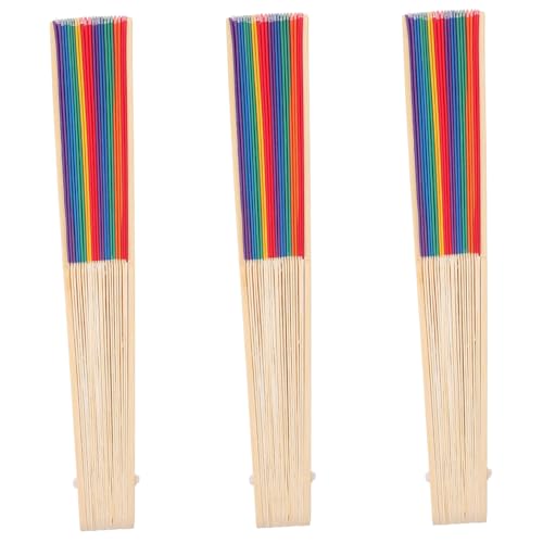 ULTECHNOVO 3 Stück Bunte Tragbare Regenbogen faltfächer mit Bambusgriff Leicht Faltbar für Sommer Party Hochzeit und Lgbtq events Zufällige Farbe Zufällige Farbe von ULTECHNOVO