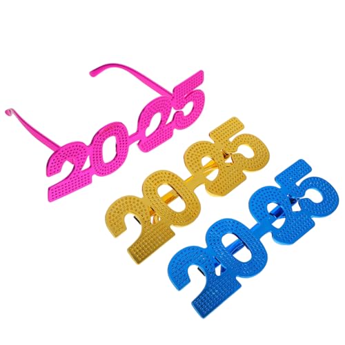 ULTECHNOVO 3 Stück Neujahr Brille Partygadgets für Feiern Fotorequisiten Gold Blau und Rosa Leuchtende Brille für Besondere Anlässe Leicht und Stylisch für Gruppenfotos und Feierlichkeiten von ULTECHNOVO