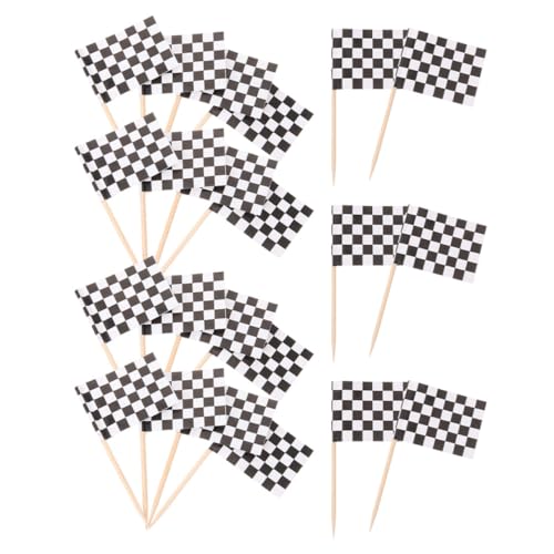 ULTECHNOVO 360 Stück Mini Kariert Racing Flaggen Zahnstocher mit Doppelseitigem Druck Stabile Papier-holz Konstruktion Klassisch Kariert für Kuchen Snacks Partydeko Motorsport Motto von ULTECHNOVO