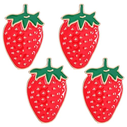 ULTECHNOVO 4 Stück Fruchtbrosche Schmucknadel kleiner Stift Kragenclips Stellnadel Brosche Pin für Frauen Taschenanhänger für Damen süße Erdbeersachen Stifte für Taschen Zinklegierung rot von ULTECHNOVO