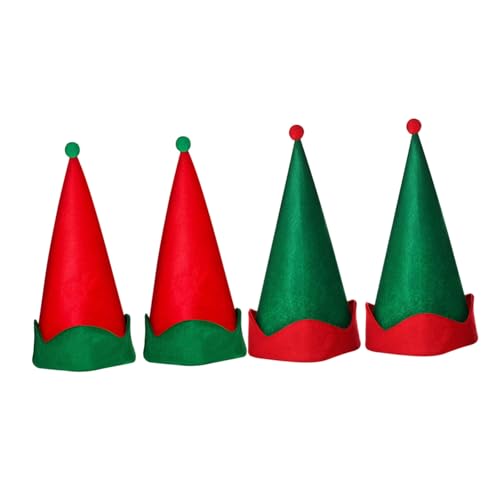 ULTECHNOVO 4 Stück Teiliges Filz-elfenhüte Rot-grün Elf Buddy Mütze für Damen Herren Weihnachtskostüm Partyhüte Vielseitig für Halloween Xmas Geburtstag Festliche Verkleidung von ULTECHNOVO